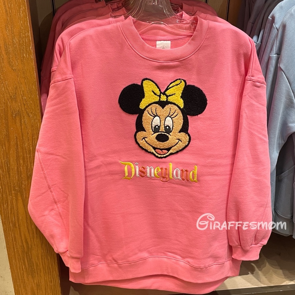 2026 Disneyland Minnie Mouse Embroidered Pink Crewneck Sweatshirt New